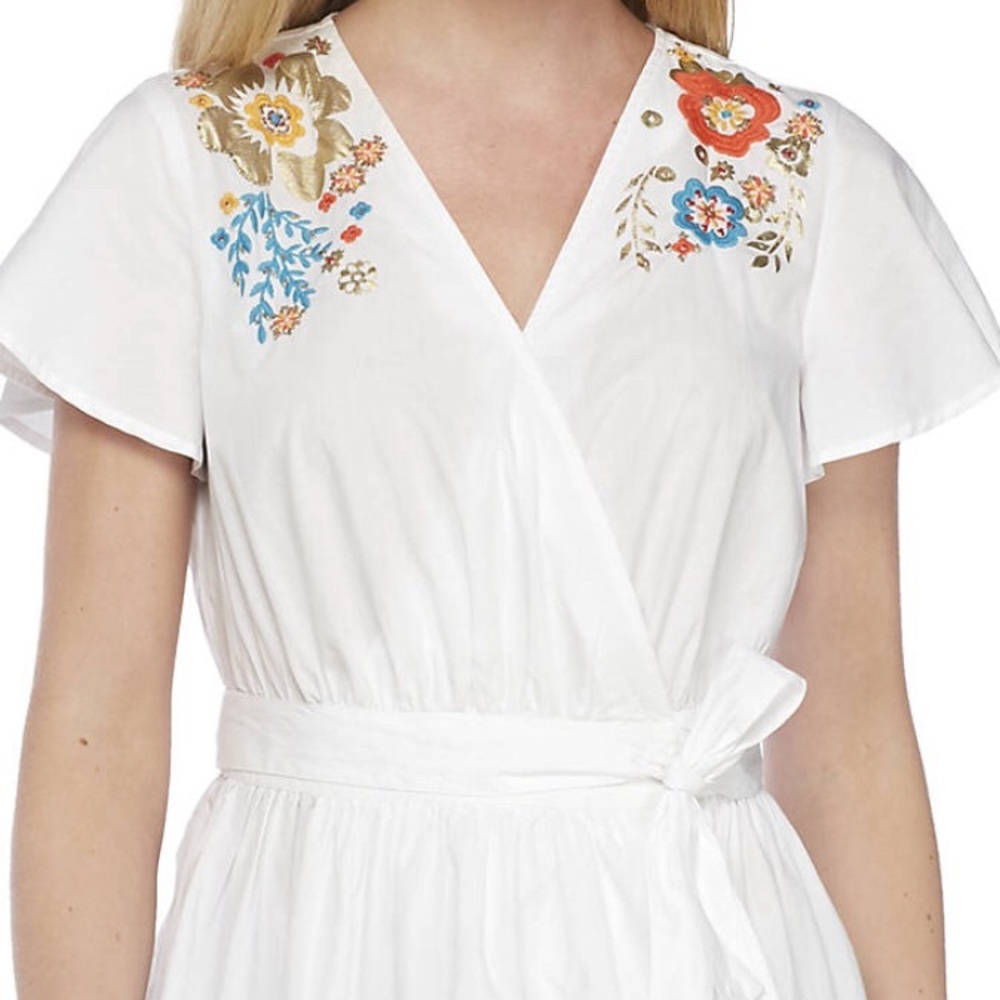 Embroidered surplice neck top